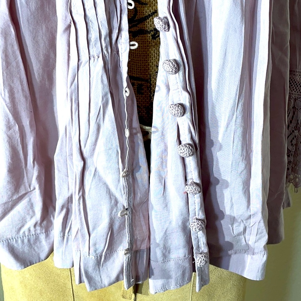 Free People Esme Button Up Lavender Lace Peasant Blouse - Picture 9 of 17